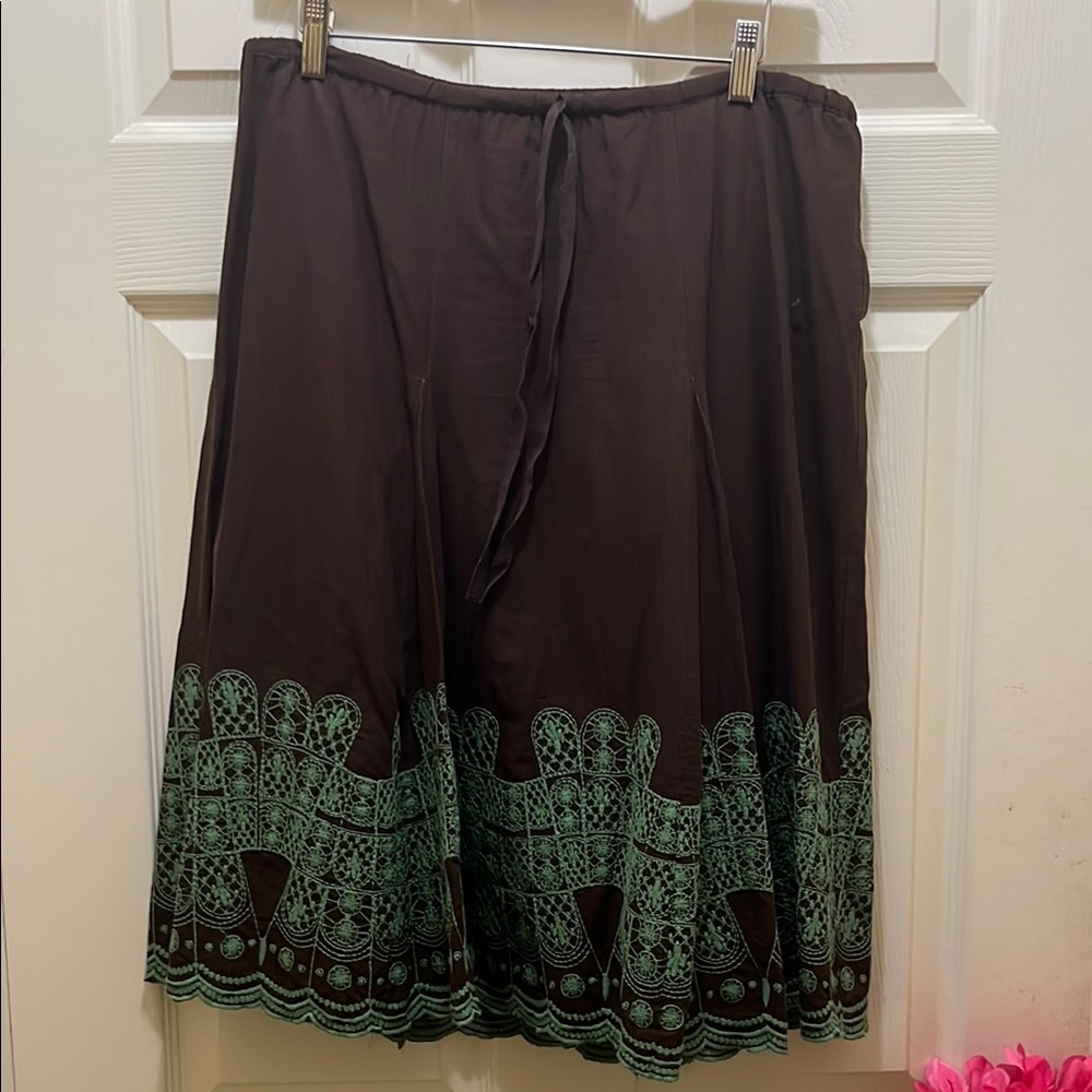 Brown Skirt with Green Embroidery